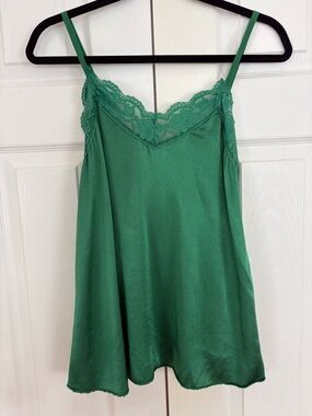 Green Lace-Trim Silk blend Camisole